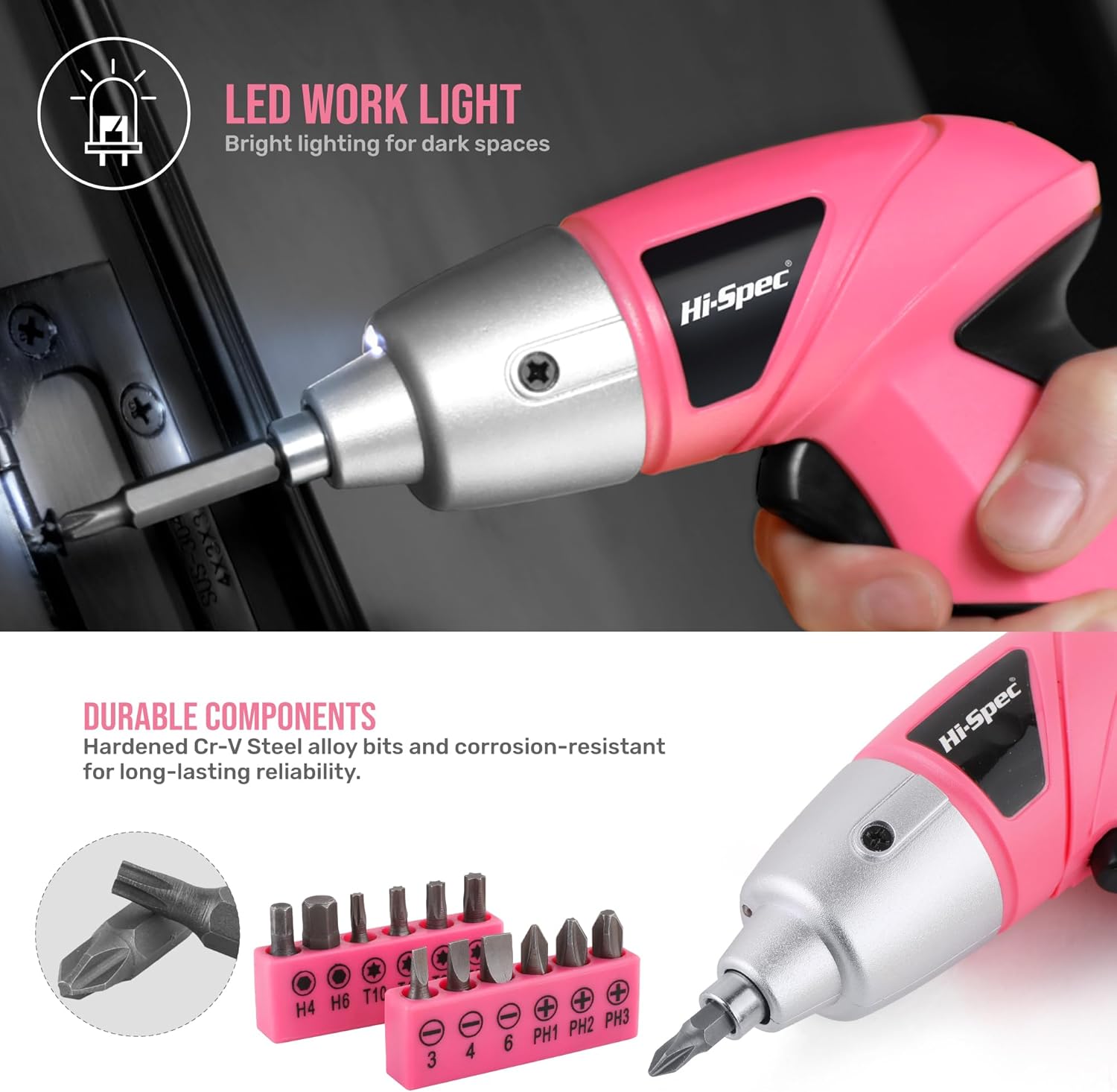 🔥 Angebote & Aktionen – Hi-Spec Small tool box filled for women with hammer, pliers, bit set and pink cordless screwdriver 3.6 V, 19 pieces, easy to use and compact, ideal for small repairs. – Bild 4