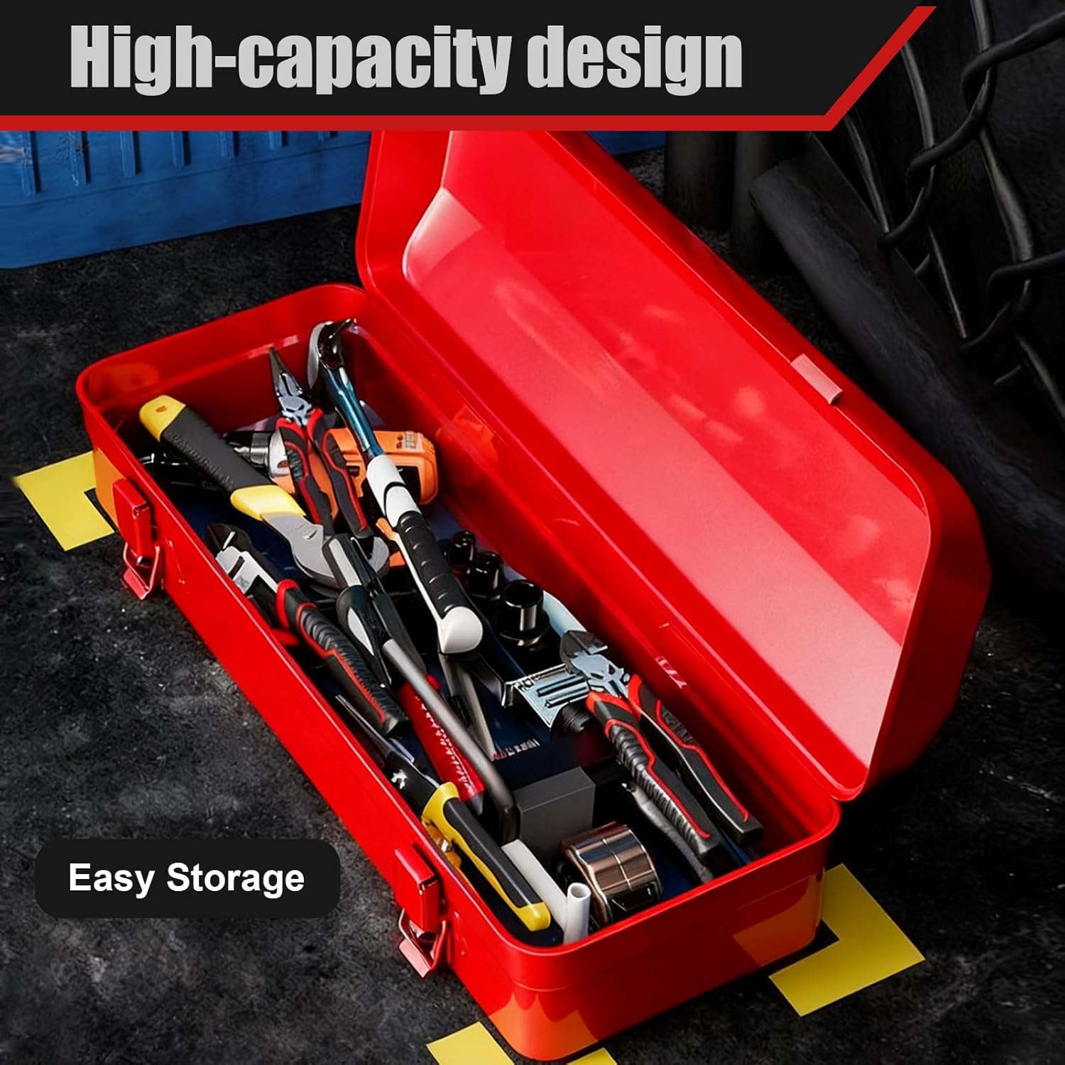 🔥 Angebote & Aktionen – Tool Box Empty Large Tool Box 37 x 16 x 12 cm Metal Tool Box with Carry Handle and Locking Camber Top Steel in Red Toolbox Empty – Bild 3
