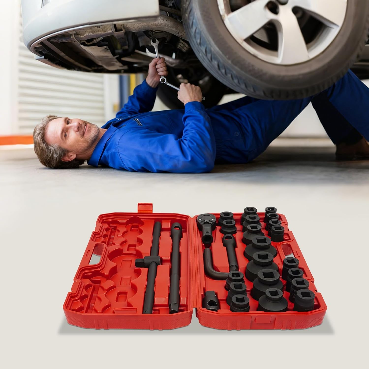 🚗 KFZ & Werkstatt – 26-Piece Socket Set 3/4 Inch and 1 Inch Drive, Ratchet Box with Impact Wrench Nuts Made of 45 Carbon Steel, Heavy Duty Socket Set for Car and Industry, with Carry Case – Bild 9