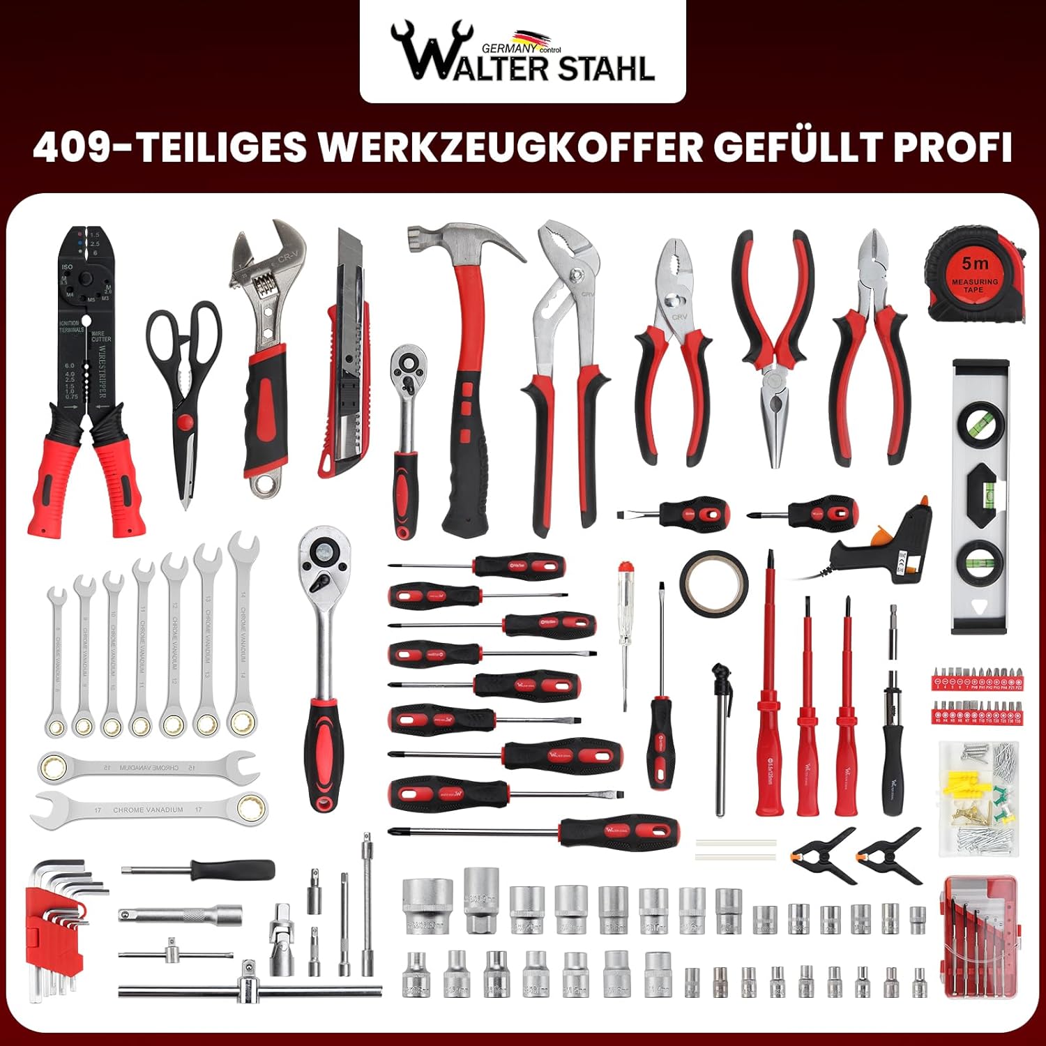 🔥 Angebote & Aktionen – Walter Stahl Tool Box Filled 409 Pieces | Tool Box | Aluminium Case | Tool Set | for Workshop and Household, Includes Wrench, Pliers etc – Bild 6