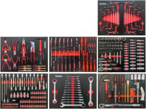 🚗 KFZ & Werkstatt – Mephisto 7 Tool Inserts Tool such as Ratchet Set, Screwdriver, Ring Ratchet, Spanner, Socket Wrench, Torque Wrench, Pliers Set in Soft Inlay with Carbon Lock