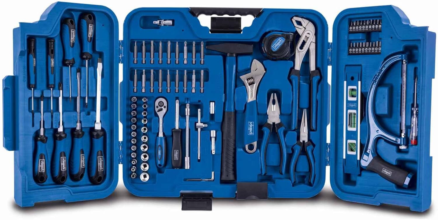 🚗 KFZ & Werkstatt – Scheppach TB99 Tool Box Filled 90-Piece Tool Set | Workshop Case Equipped with Wrench, Hammer, Pliers, Screwdriver, Tool Box Foldable for Workshop and Household