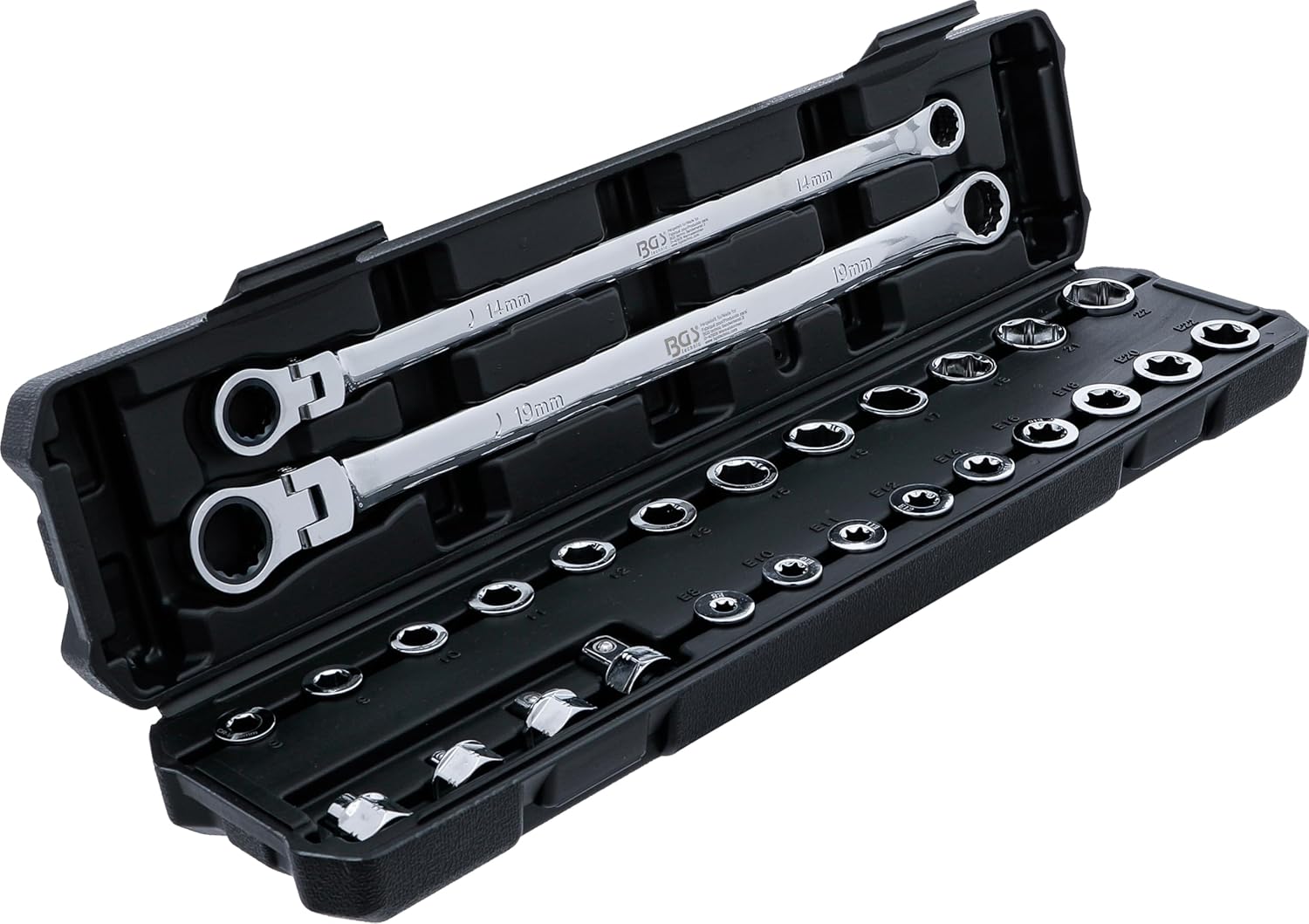 🚗 KFZ & Werkstatt – BGS 74274 | Double Ring and Ratchet Ring Joint Spanner Set | Extra Long | 27 Pieces – Bild 2
