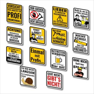 ⚒️ Bau & Montage – Werkzeugkasten-Aufkleber-Set, 14-teilig – lustige Handwerker- und Werkstatt-Aufkleber | Matter, wasserfester und robuster Industrie-Look – perfekt für Werkzeugkasten, Werkbank und Schließfächer
