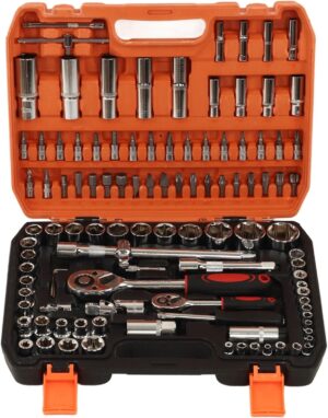 🚗 KFZ & Werkstatt – Socket Spanner Set, 108-Piece Ratchet Box with 1/2 Inch and 1/4 Inch Drive, Nut Box with Ratchet, Car Tool Box, Ratchet Set