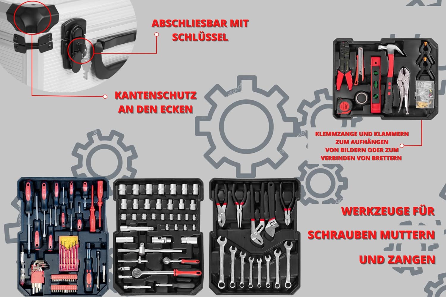 🔥 Angebote & Aktionen – STREND PRO Tool Box Filled 117 Pieces Tool Box - Perfect Hand Tool Set for DIY Tool Suitcase Trolley with Wheels - Car Rollable for Home / Car Repair - Aluminium – Bild 2