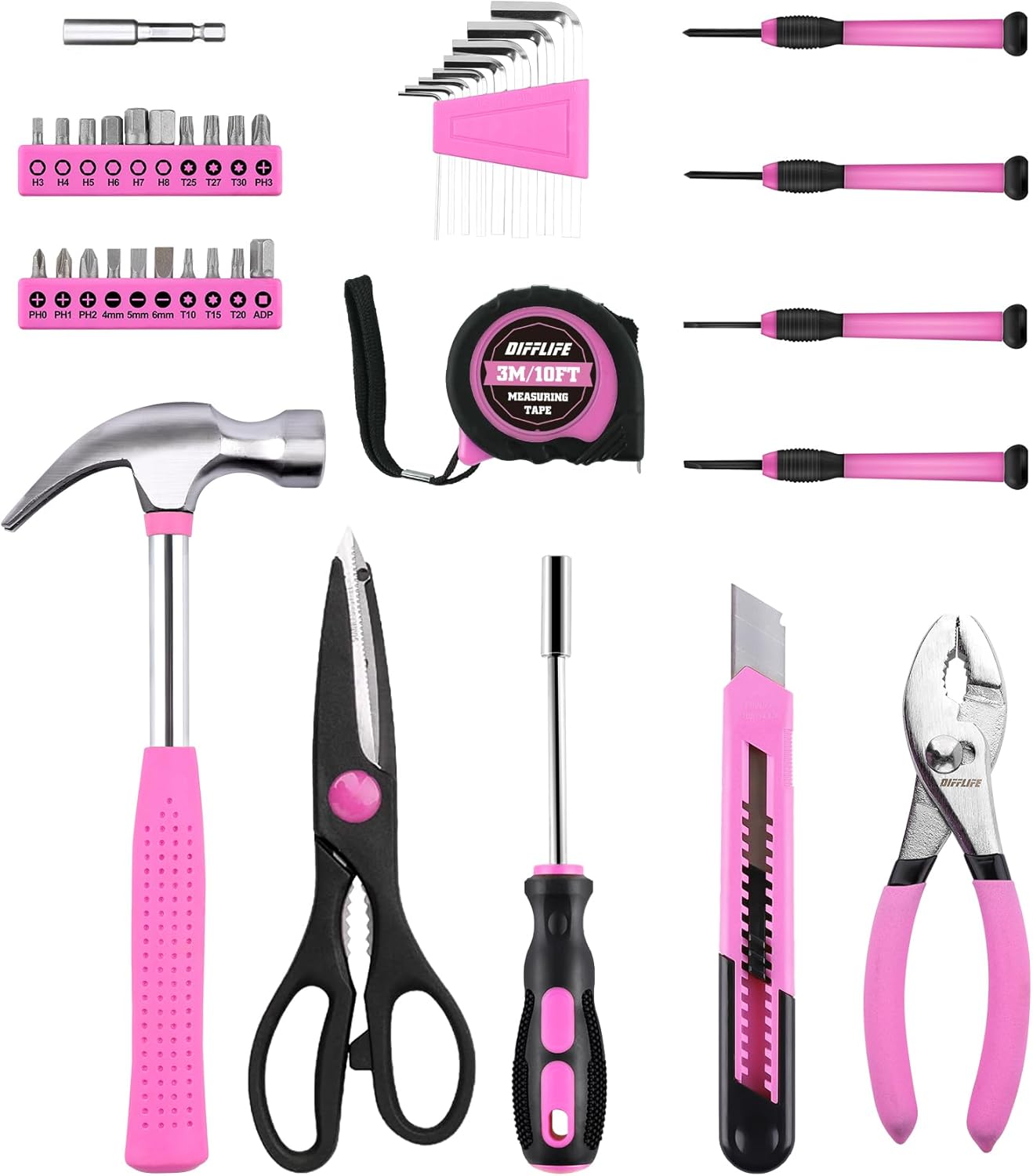 🔥 Angebote & Aktionen – Pink 40 Pcs General Household Hand Tool Set with Plastic Tool Box Storage Case Pink – Bild 2