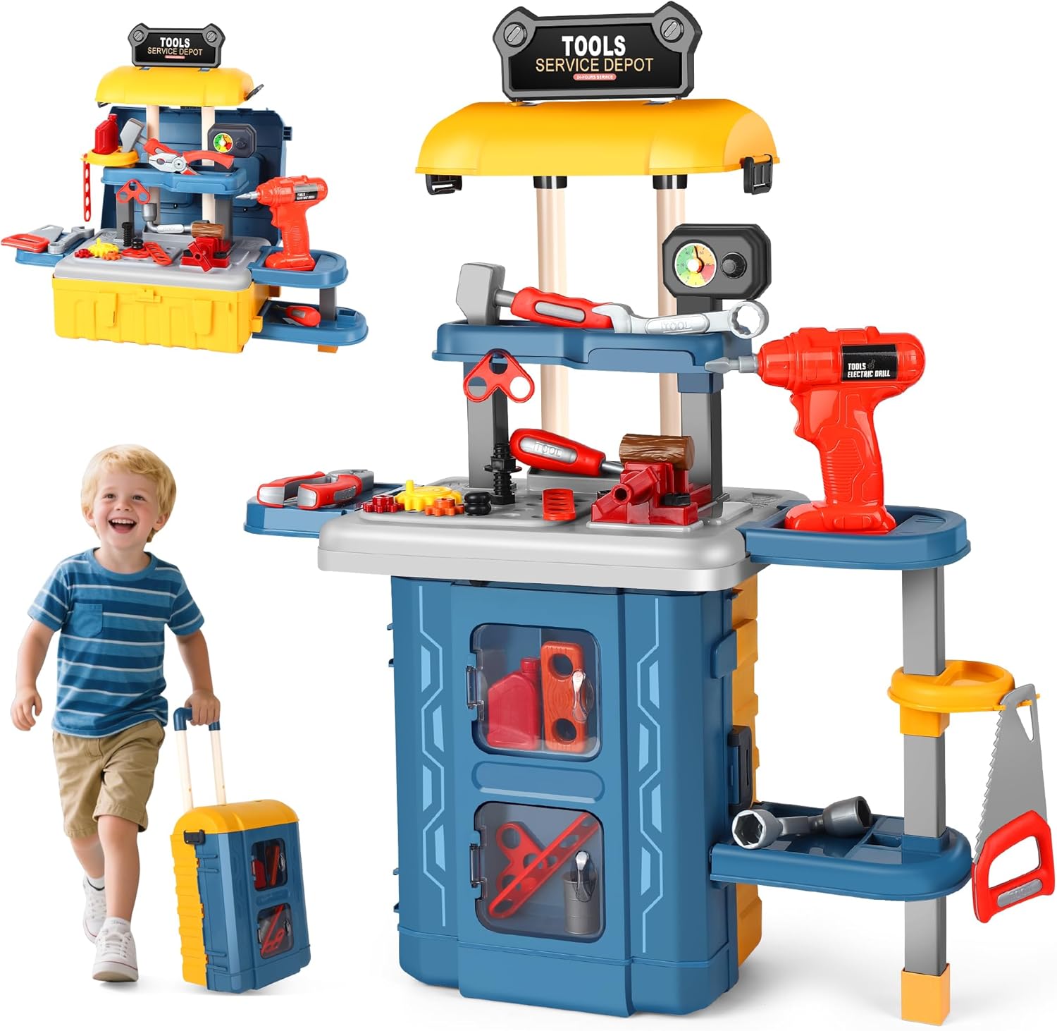 ⚡ Elektro & Technik – 3-in-1-Werkzeugkasten für Kinder, 46-teiliges Werkzeugset Kinder mit elektrischer Spielzeugbohrmaschine, Rollenspielspielzeug, Lernspielgeschenk ab 3 4 5 6 7 Jahren Jungen Mädchen