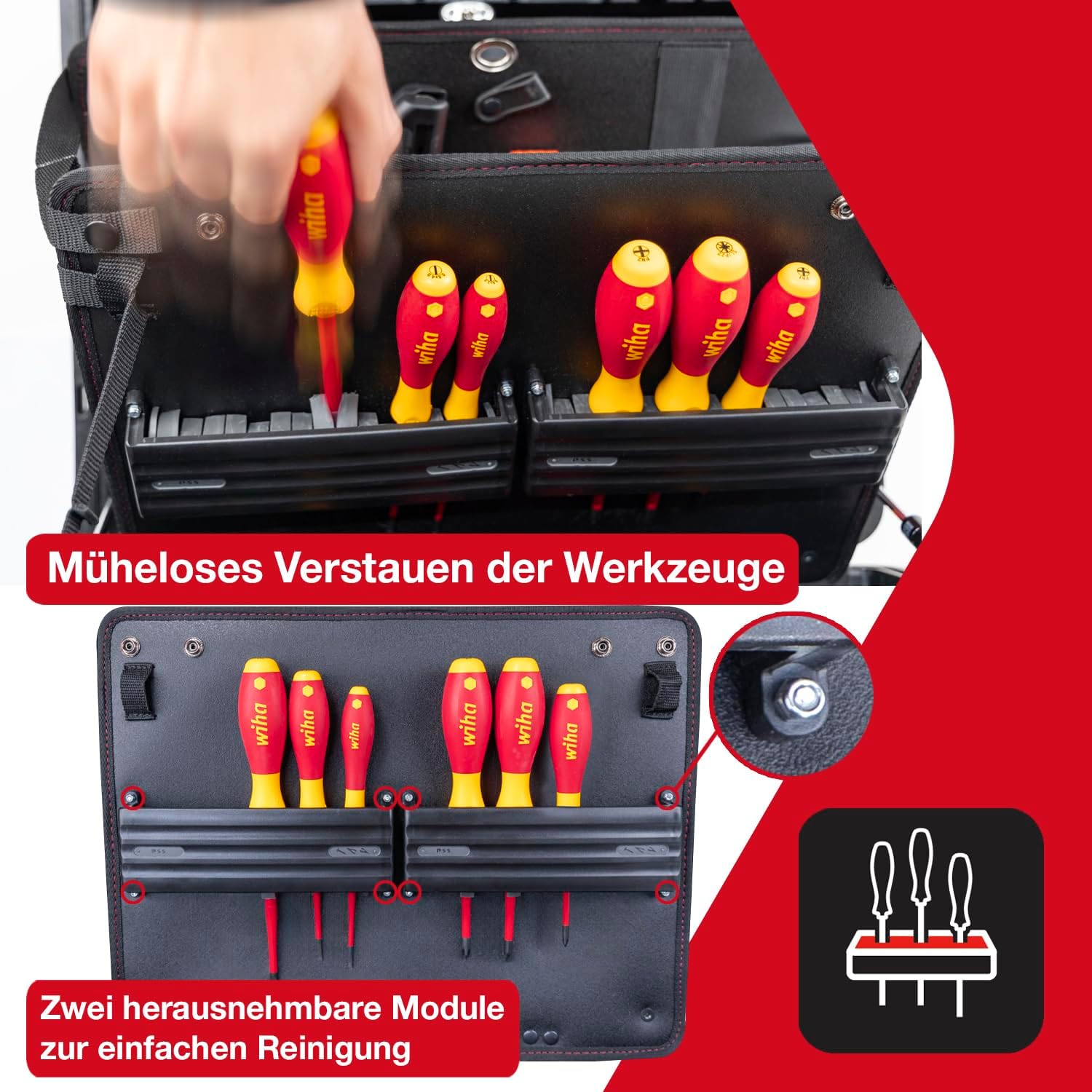 ⚡ Elektro & Technik – Wiha Werkzeugkoffer XL 2 Trolley elektrisch 60-tlg. I Werkzeugtrolley für Elektriker I Werkzeugkasten mit Elektriker Werkzeug + Spannungs- und Durchgangsprüfer I Spannungsprüfer zweipolig – Bild 4