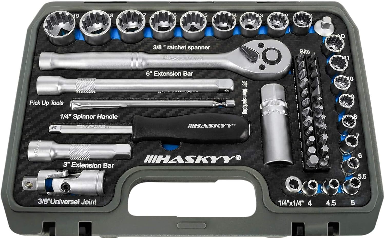 🚗 KFZ & Werkstatt – Multi-Toothed Gear Lock Profile XZN E-Shaped Socket Set 12-Edge 6-Edge Hex Harley Imperial Metric 1/4 and 3/8 Nut Bits 4 - 19 mm Set of 52 – Bild 4