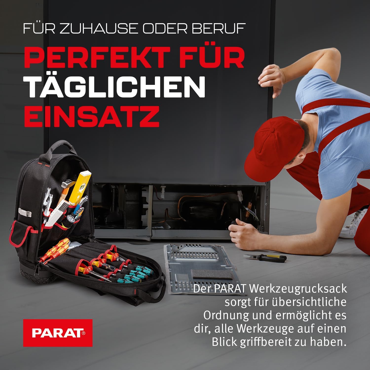 ⚡ Elektro & Technik – PARAT Basic Rucksack, Werkzeugrucksack 23 L für Elektriker, robuster Nylonrucksack, Werkzeugrucksack mit 15 Fächern und 6 Gummischlaufen, Elektrikerrucksack mit verstärktem Boden – Bild 5