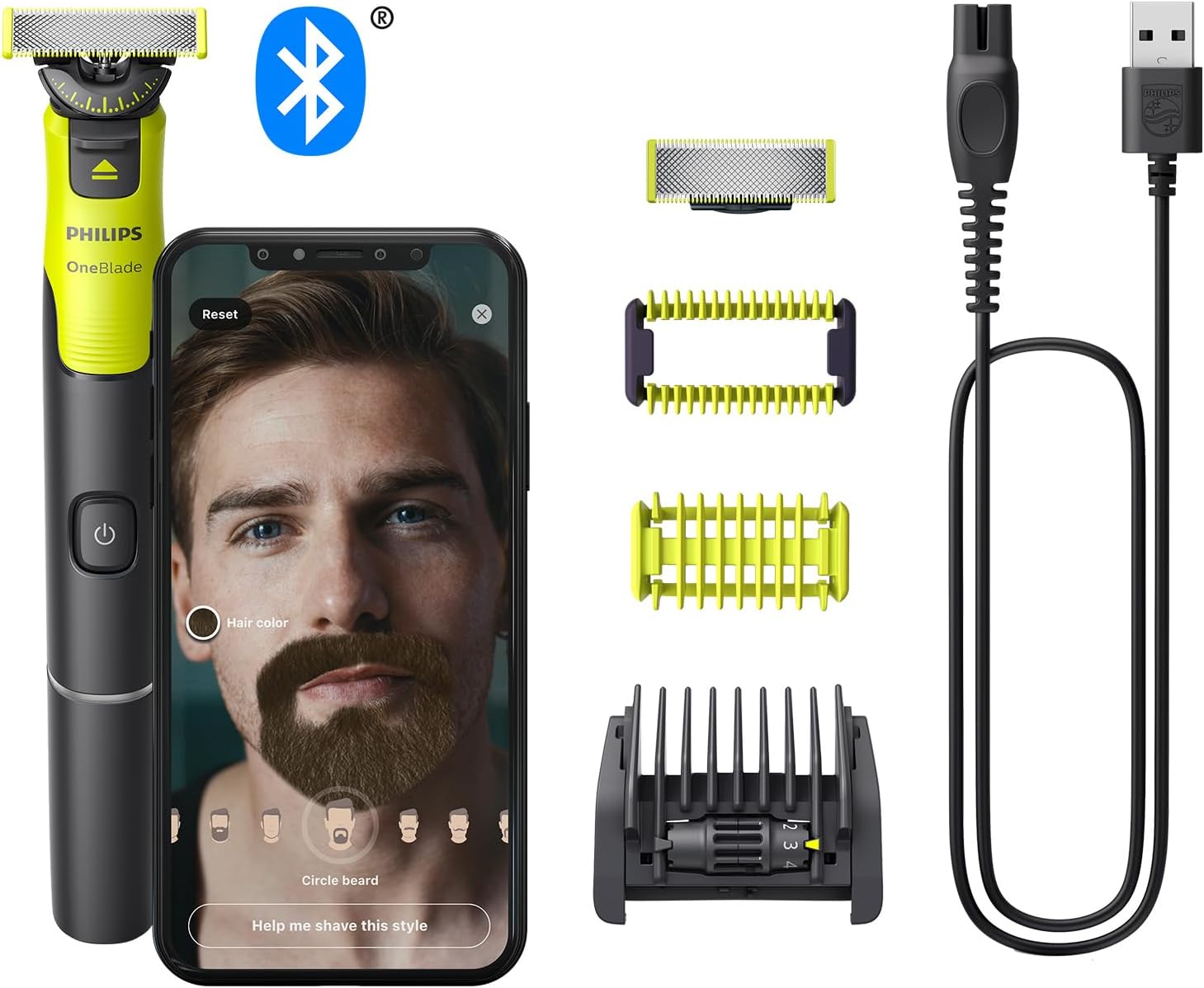 ⚡ Elektro & Technik – Philips OneBlade 360 mit Konnektivität Face+Body, Elektrischer Bartschneider, Rasierer und Body Groomer mit 360-Klingen-Technologie, 360-Klinge, 5in1 verstellbarer Kamm, Body Kit, (Modell QP4631/30)