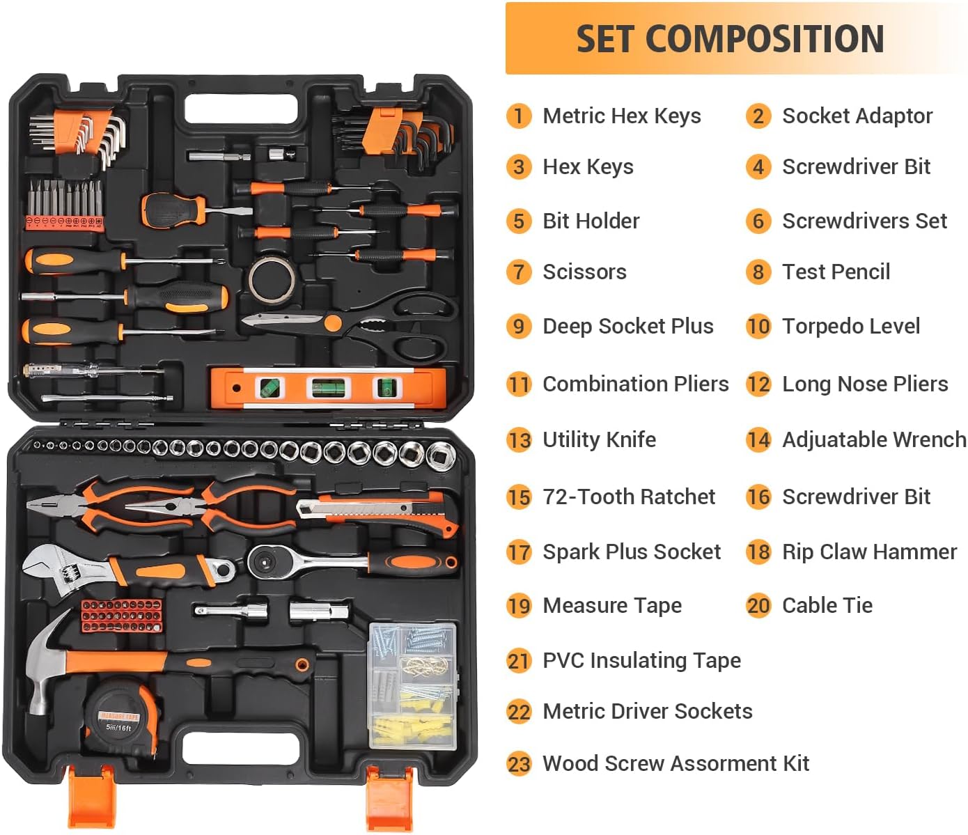 🔥 Angebote & Aktionen – Tool Box 247 Pieces, Sturdy Case Tool Set with Wrench, Hammer, Pliers, Screwdrivers and Much More, Stackable Plastic Case for Home, Garage and Workshop – Bild 2