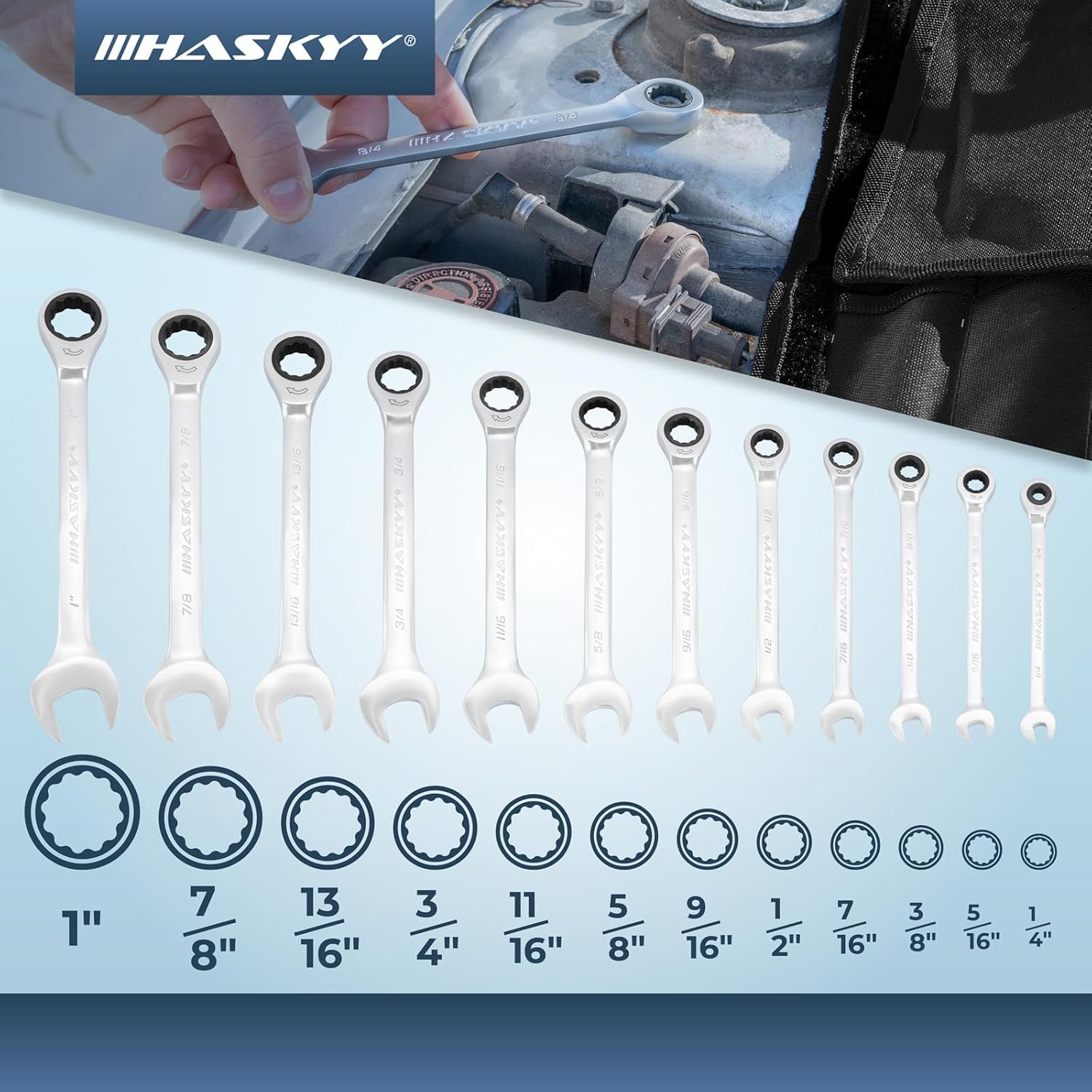 🚗 KFZ & Werkstatt – HASKYY Inch Tool Set Socket Spanner 24-Piece Sockets 5/32-1.1/4 Inch with Ring Ratchet Wrench 12-Piece Set 1/4-1 Inch US Vehicles Tool Set – Bild 2