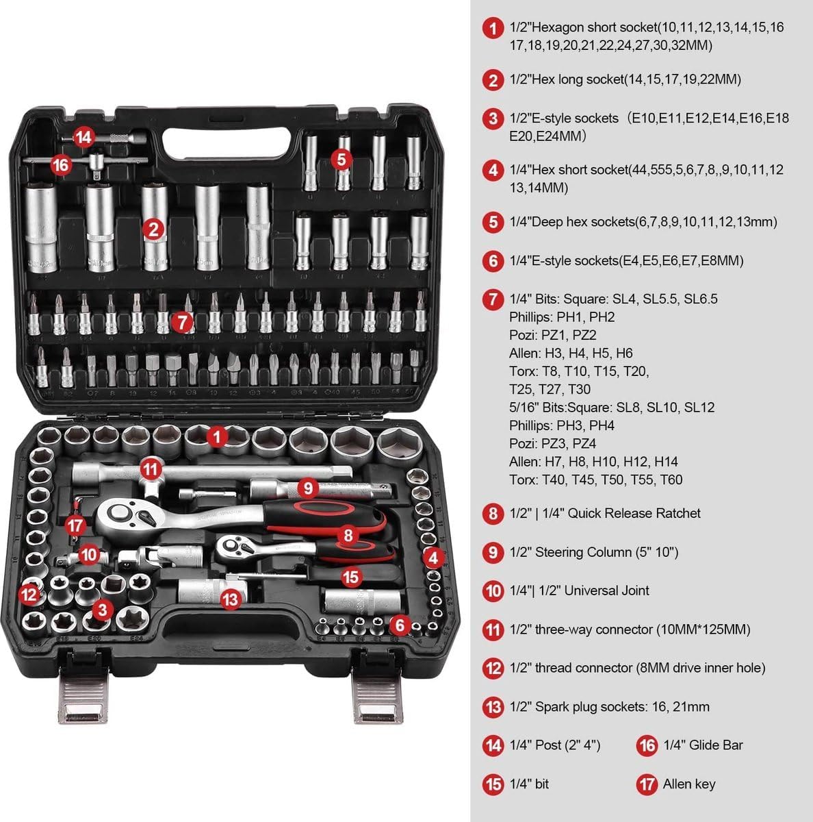 🚗 KFZ & Werkstatt – ROYALTY LINE, Socket Spanner Set, 108 Pieces, Aluminium Tool Box, Car Repair Tools, Transport Case, Silver, 38.5 x 28 x 8 cm – Bild 7