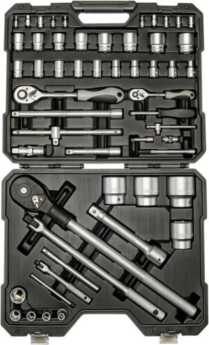 🚗 KFZ & Werkstatt – Socket Spanner Set 1/4 + 1/2 + 3/4 Inch Filled with Ratchet and Hex Inserts Professional Tool Box Car Tool Screwdriver Set No. 3980 Giant WGB
