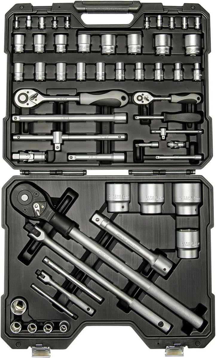 🚗 KFZ & Werkstatt – Socket Spanner Set 1/4 + 1/2 + 3/4 Inch Filled with Ratchet and Hex Inserts Professional Tool Box Car Tool Screwdriver Set No. 3980 Giant WGB