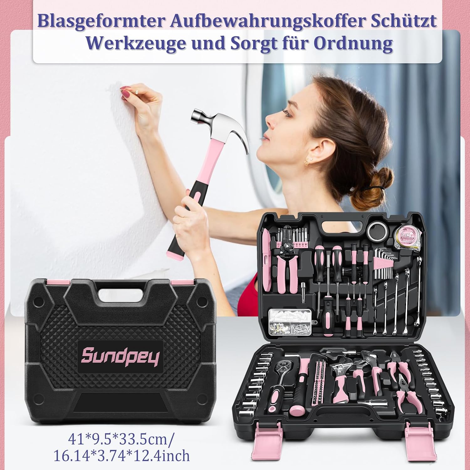 🔥 Angebote & Aktionen – Sundpey Tool Box Filled 281 Pieces - Portable Complete Tool Sets Tool Box with Socket Wrench Set Screwdriver Set Metric Allen Key Pliers Tool Box Pink – Bild 6