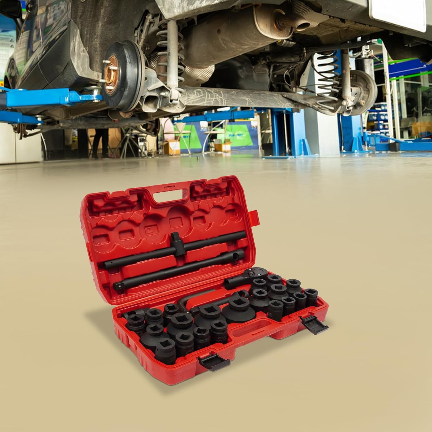 🚗 KFZ & Werkstatt – 26-Piece Socket Set 3/4 Inch and 1 Inch Drive, Ratchet Box with Impact Wrench Nuts Made of 45 Carbon Steel, Heavy Duty Socket Set for Car and Industry, with Carry Case – Bild 7