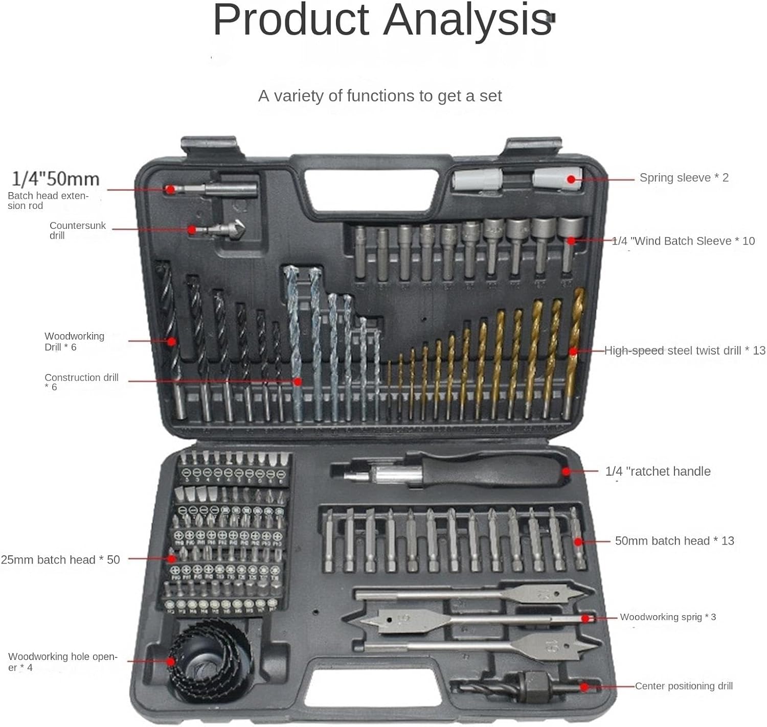 🚗 KFZ & Werkstatt – Car Tool 111-Piece Mechanic Tool Set Including Twist Drill Bit and Screwdriver with Tool Carry Box Tool Box – Bild 3