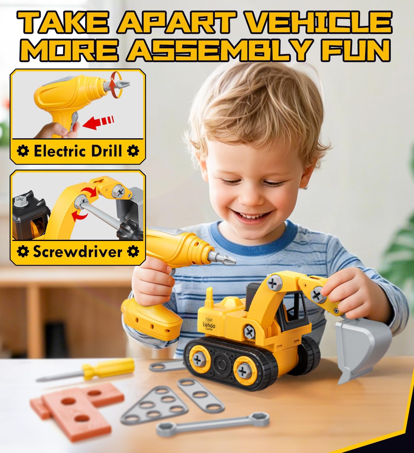 ⚡ Elektro & Technik – Lehoo Castle Werkzeugkasten Werkzeug Kinderspielzeug ab 3 Jahren, Jungengeschenke mit elektrischer Bohrmaschine & Mini-Werkbank & Baggerauto Kinderspielzeug, Rollenspiel Montessori Spielzeug 4 5 Jahre – Bild 2