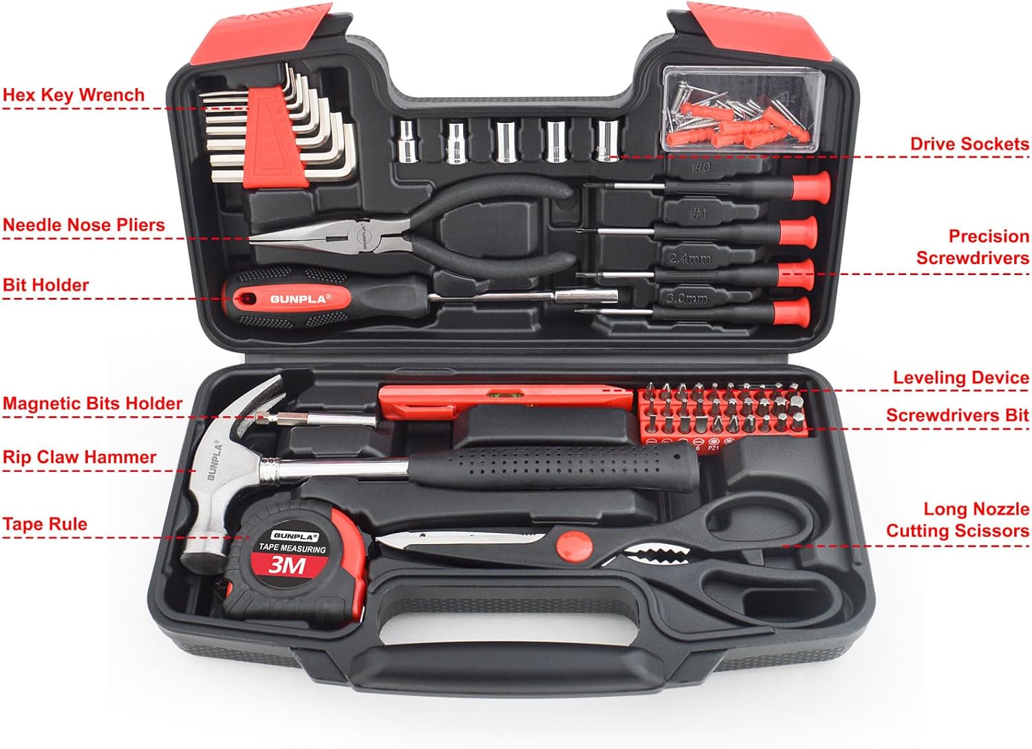 🔥 Angebote & Aktionen – Gunpla 131-Piece Tool Box Small Tool Set Filled in Plastic Box with Hex Key Screwdriver Bits Pliers Measuring Tape Spirit Level Tool Box for Household DIY Car Garage – Bild 2