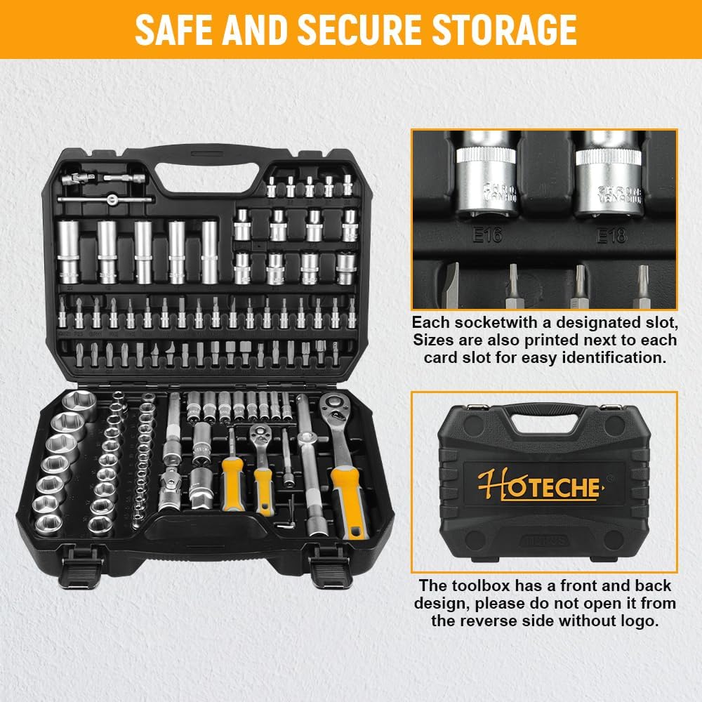🚗 KFZ & Werkstatt – Hoteche Socket Spanner Set 110 Pieces 1/4 Inch & 1/2 Inch Tool Box Set - Professional Tool Set – Bild 3