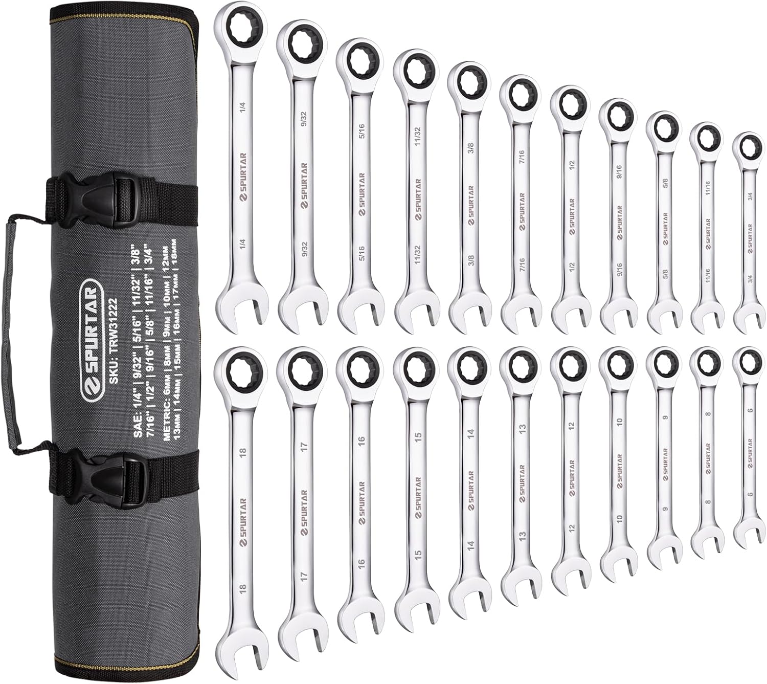🚗 KFZ & Werkstatt – Spurtar 22 Piece Ratchet Wrench Set 6-18 mm & 1/4-3/4 Inch Ratchet Wrench Set 72 Teeth Combination Wrench Sets CR-V Steel Mirror Finish Portable Carry Bag