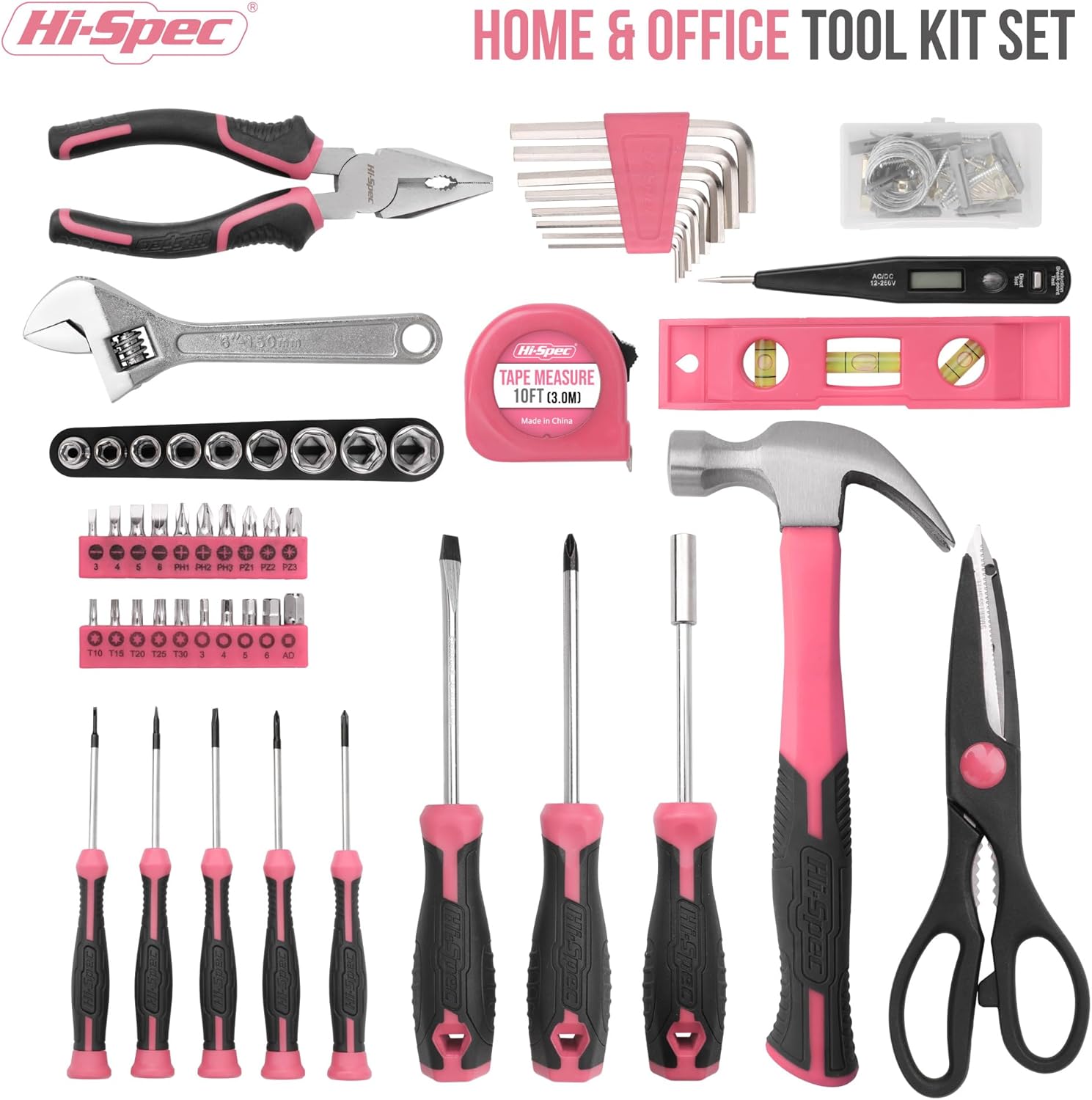 🔥 Angebote & Aktionen – Hi-Spec 54 Piece Tool Box for Women Pink with Claw Hammer, Precision Screwdriver Set, Nuts and Bit Set. Hand Tool in Pink for Household Projects – Bild 2