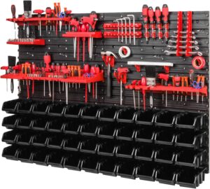 🔥 Angebote & Aktionen – Storage System Workshop Shelving - 1152 mm x 780 mm - Wall Shelf with 44 Pieces Stackable Boxes and Tool Holder - Shelf Wall Plates Extra Strong System.