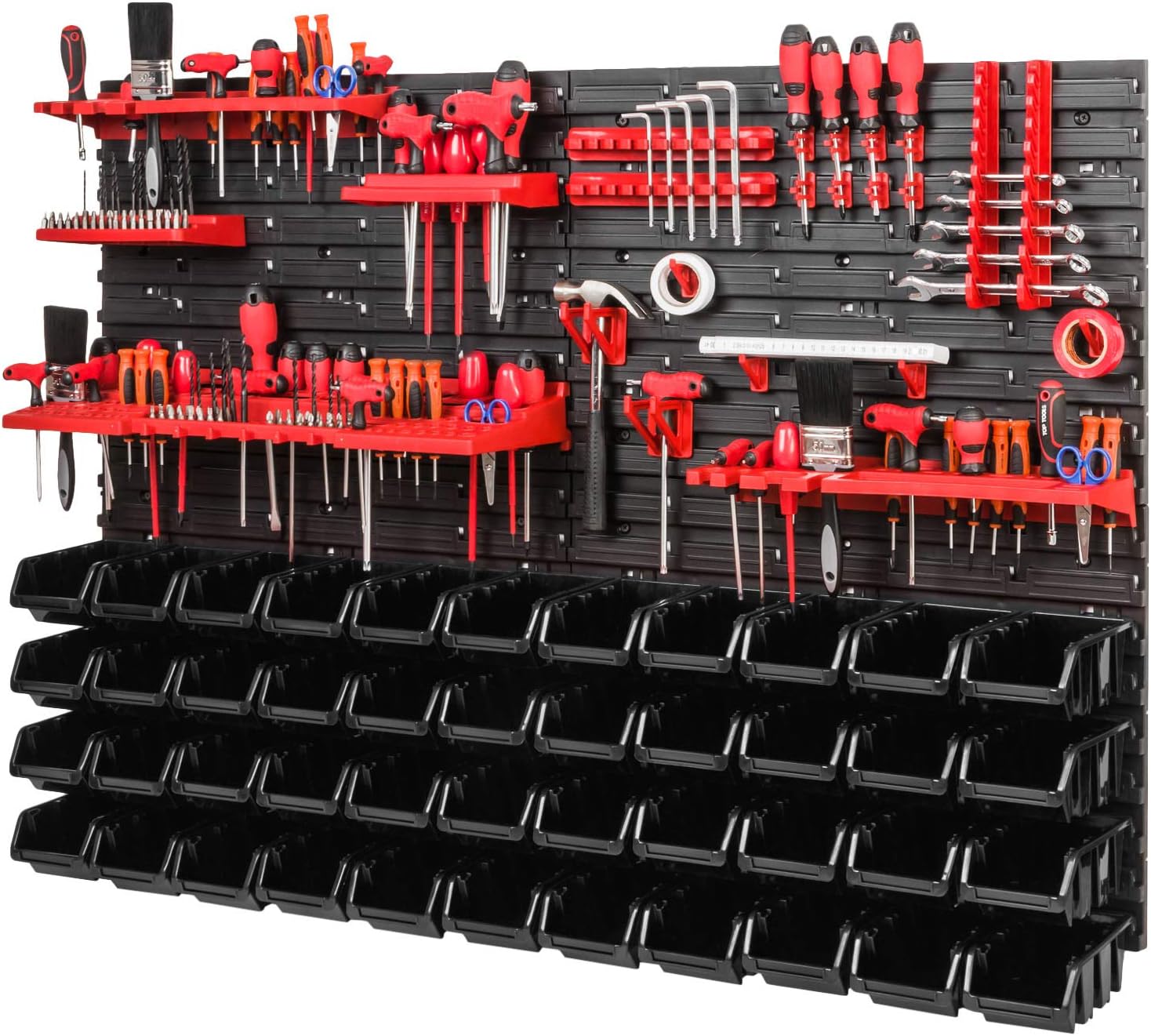 🔥 Angebote & Aktionen – Storage System Workshop Shelving - 1152 mm x 780 mm - Wall Shelf with 44 Pieces Stackable Boxes and Tool Holder - Shelf Wall Plates Extra Strong System.