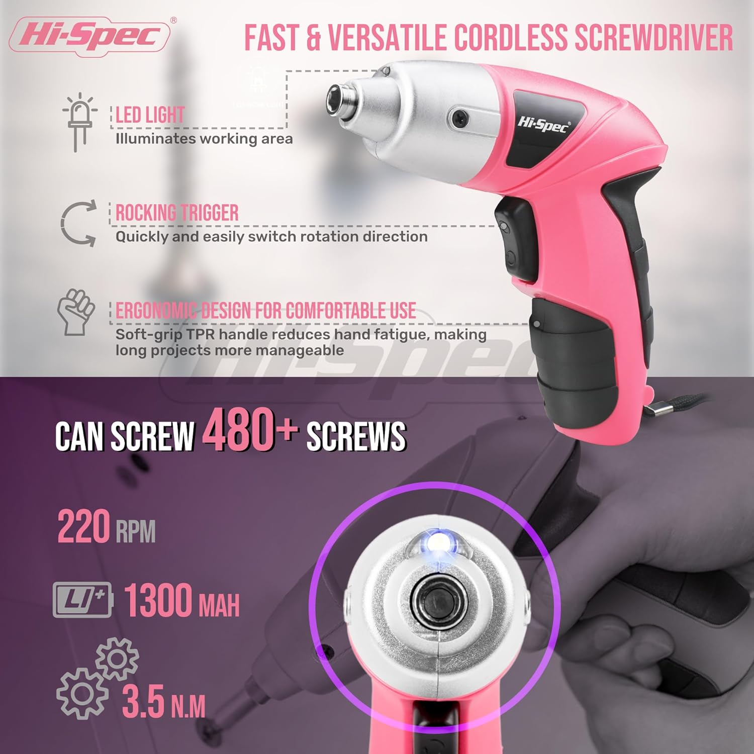 🔥 Angebote & Aktionen – Hi-Spec Small tool box filled for women with hammer, pliers, bit set and pink cordless screwdriver 3.6 V, 19 pieces, easy to use and compact, ideal for small repairs. – Bild 3