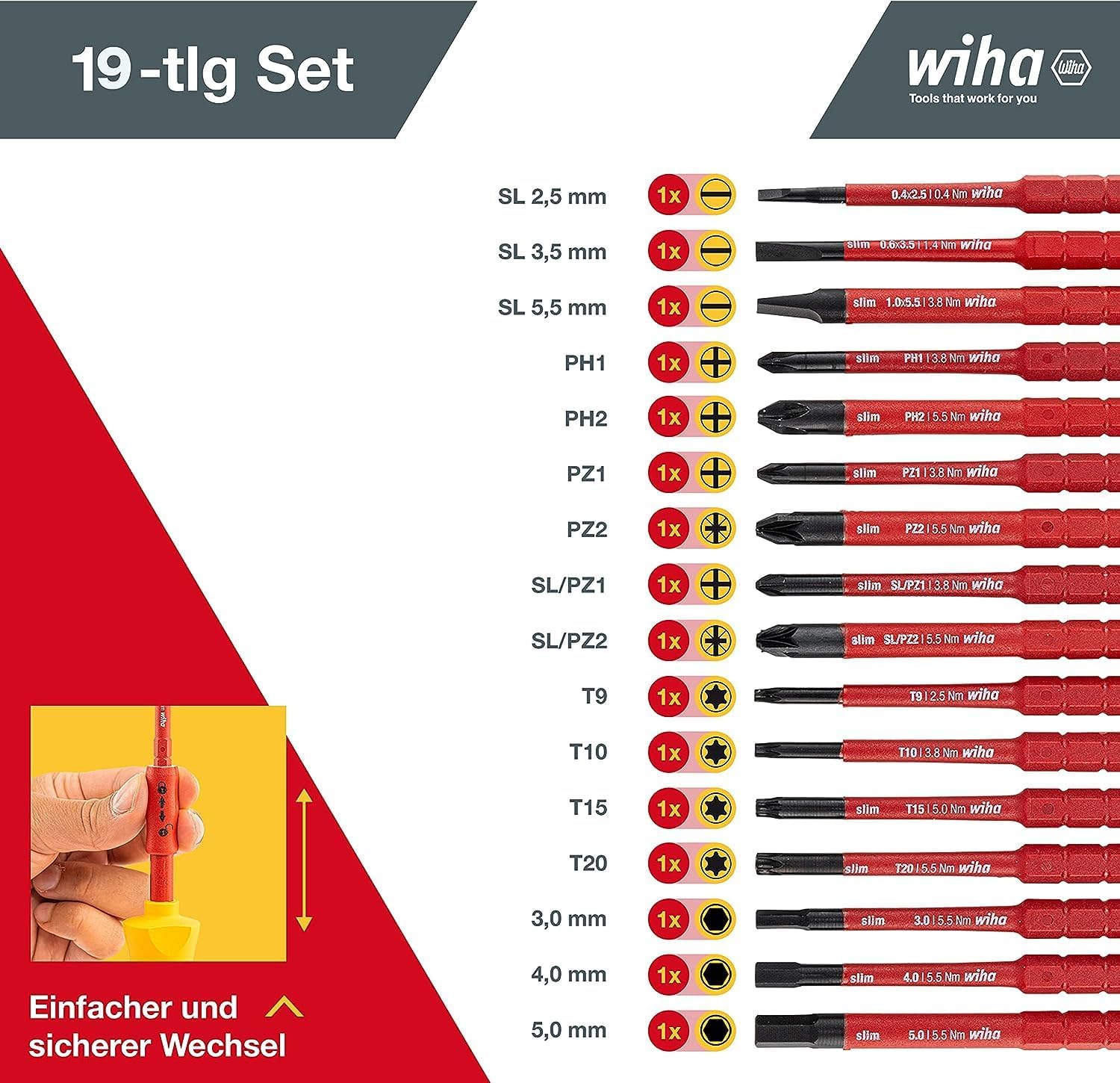 ⚡ Elektro & Technik – WIHA 2831T18, slimVario Schraubendreher- und Bitsatz, mit Stubby im Beutel, VDE-isoliert, (41231), 18-teilig, SCHLITZ - POZIDRIV - PHILIPS - SL/POZI - STAR - HEX – Bild 5