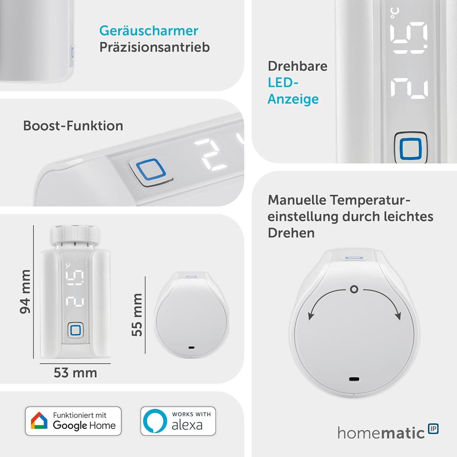 🔥 Angebote & Aktionen – Homematic IP Smart Home Starter Set with Access Point 2 + 2 x Radiator Thermostat - Evo, Digital Thermostat Heating, Heating Thermostat, Control via App, Alexa & Google Assistant, Save Energy – Bild 3