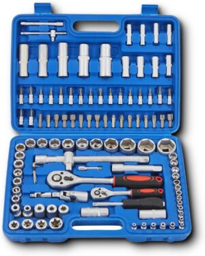 🚗 KFZ & Werkstatt – 108-Piece Socket Set - Tool Box Including 2 Ratchets 1/4 Inch + 1/2 Inch - with Bit Set, Spark Plug Wrench and Nut Set - High Quality Tool