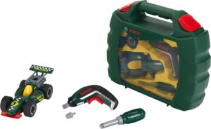 ⚒️ Bau & Montage – Theo Klein 8395 Werkzeugkoffer-Set, Bosch Grand Prix mit Ixolino, Akkuschrauber, schraubbares Rennauto-Spielzeug für Kinder ab 3 Jahren