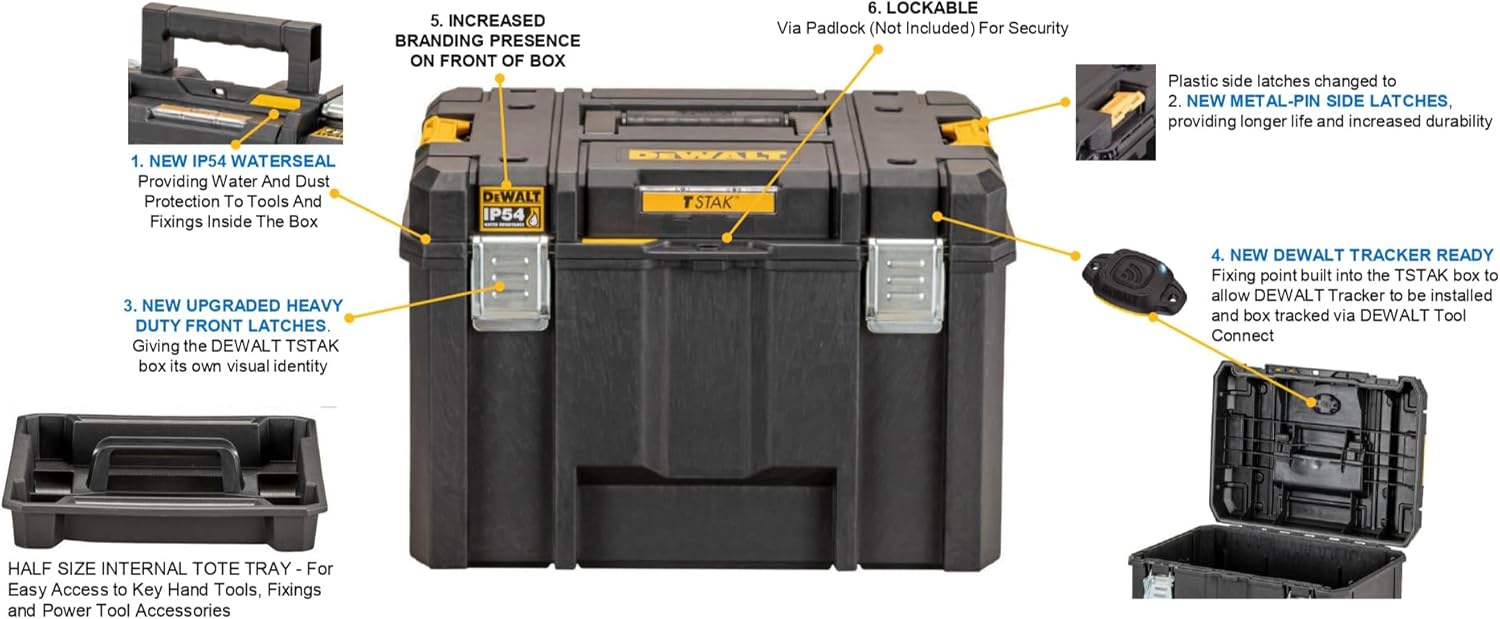 ⚒️ Bau & Montage – DEWALT TSTAK Deep Tool Box VI, DWST83346-1 (44 L Volumen, großvolumige Box, kombinierbar mit anderen TSTAK-Boxen, sichere Aufbewahrung von Elektrowerkzeugen und Handwerkzeugen, IP54), Multi, Einheitsgröße – Bild 5