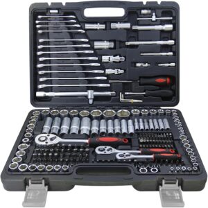 🚗 KFZ & Werkstatt – Socket Spanner Set 216 Pieces Ratchet Box for Car with 1/4 Inch 3/8 Inch and 1/2 Inch Reversible Ratchet, Ratchets, Socket Wrench, Bit Set, Socket Spanner Inserts, Tool Box