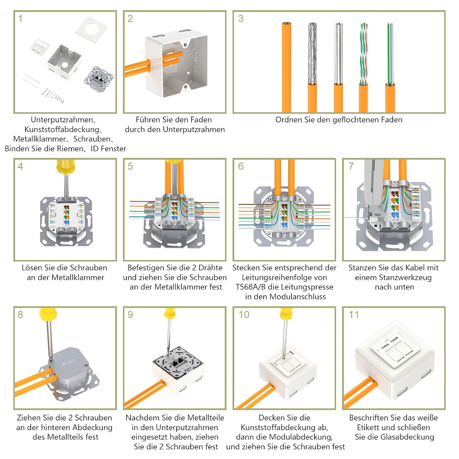 ⚡ Elektro & Technik – VCELINK Universelle Netzwerkdose Cat6A, 2 x RJ45-Port LAN-Buchse, Datendose Aufputz oder Unterputz - geschirmt, 10-Gigabit-Ethernet-Netzwerk RJ45-Buchse, POE, CAT7 CAT6 CAT5, Weiß – Bild 5