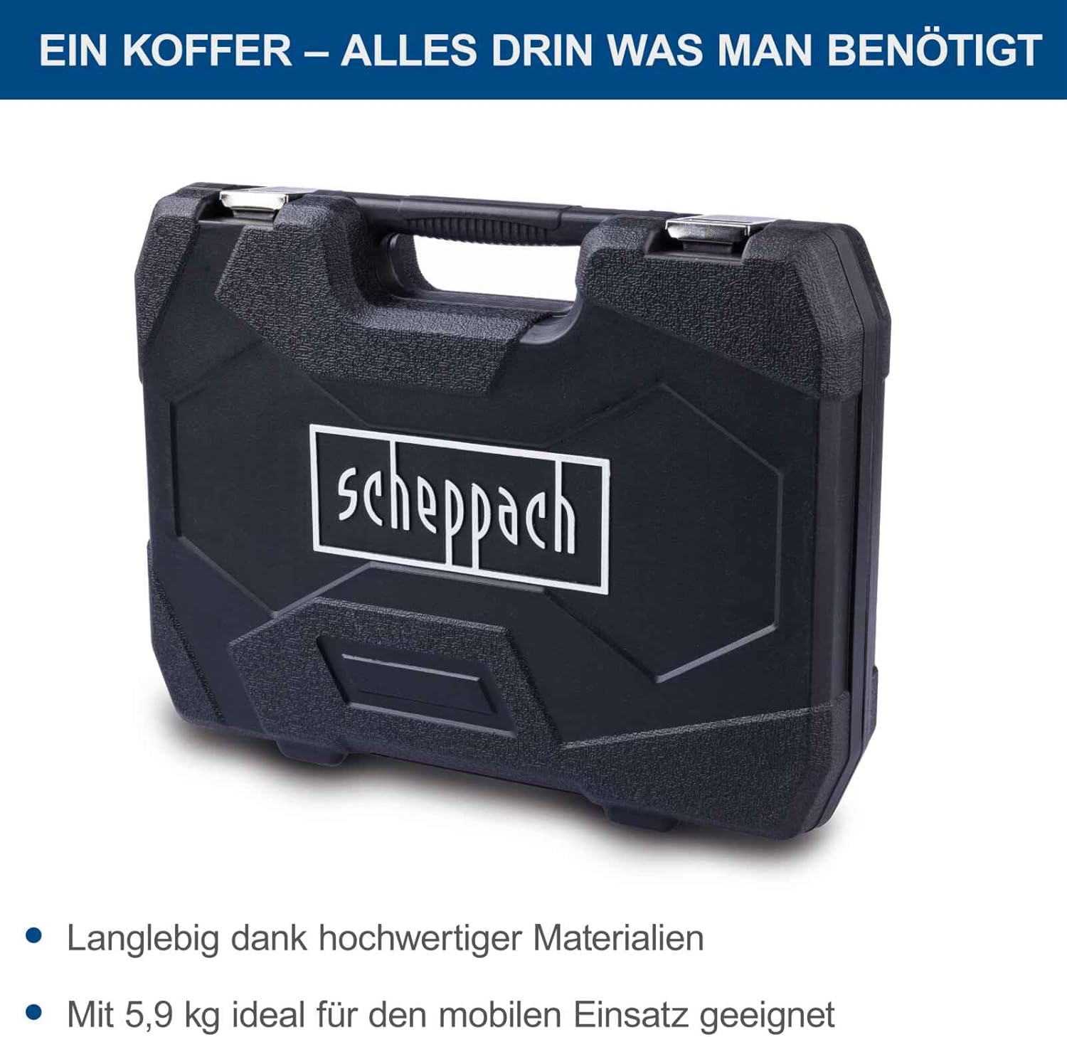 🚗 KFZ & Werkstatt – Scheppach Tool Box TB97 / TB100, 94 Piece Tool Set in Robust Plastic Case, Tools Made of High-Quality Chrome Vanadium Steel, Socket Spanner Inserts, Bit Inserts, Allen Keys and Much More – Bild 8