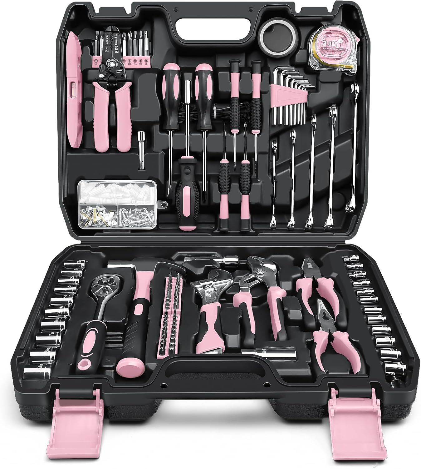 🔥 Angebote & Aktionen – Sundpey Tool Box Filled 281 Pieces - Portable Complete Tool Sets Tool Box with Socket Wrench Set Screwdriver Set Metric Allen Key Pliers Tool Box Pink