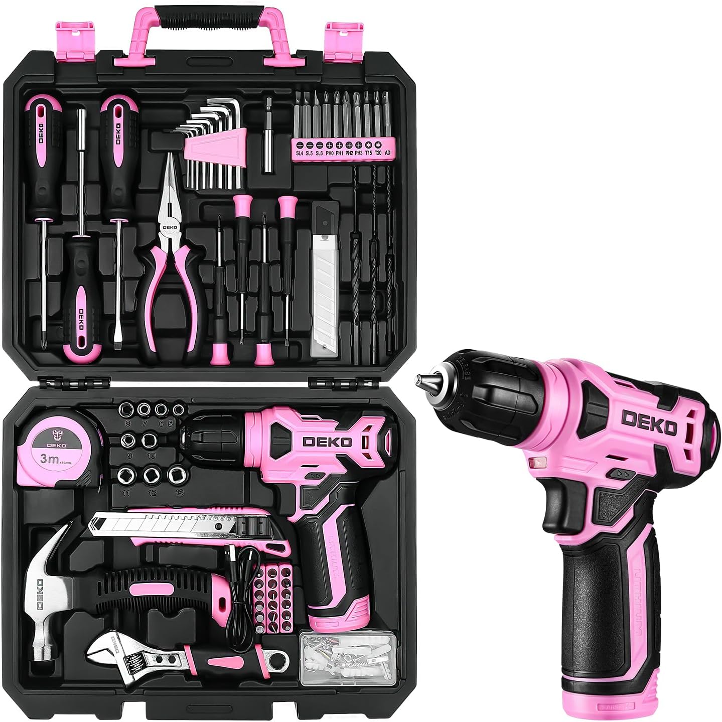 🔥 Angebote & Aktionen – DEKO Tool Box Cordless Screwdriver Tool Box Tool Set 126 Pieces Professional Tool Box for DIY Use for Offices and Garden, Pink