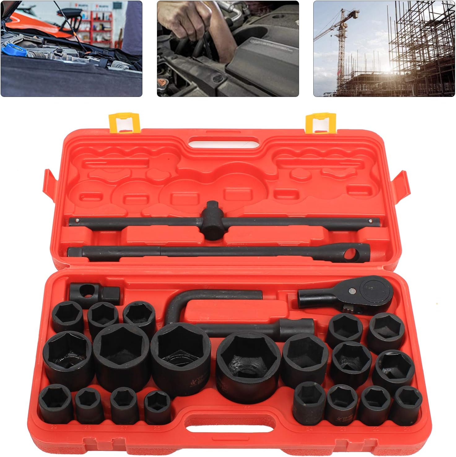 🚗 KFZ & Werkstatt – Socket Spanner Set, 3/4 Inch and 1 Inch 21-65 mm Sockets with Plastic Case, Nut Box, Ratchet Box for Car, for Trucks, Commercial Vehicles, Agriculture – Bild 3