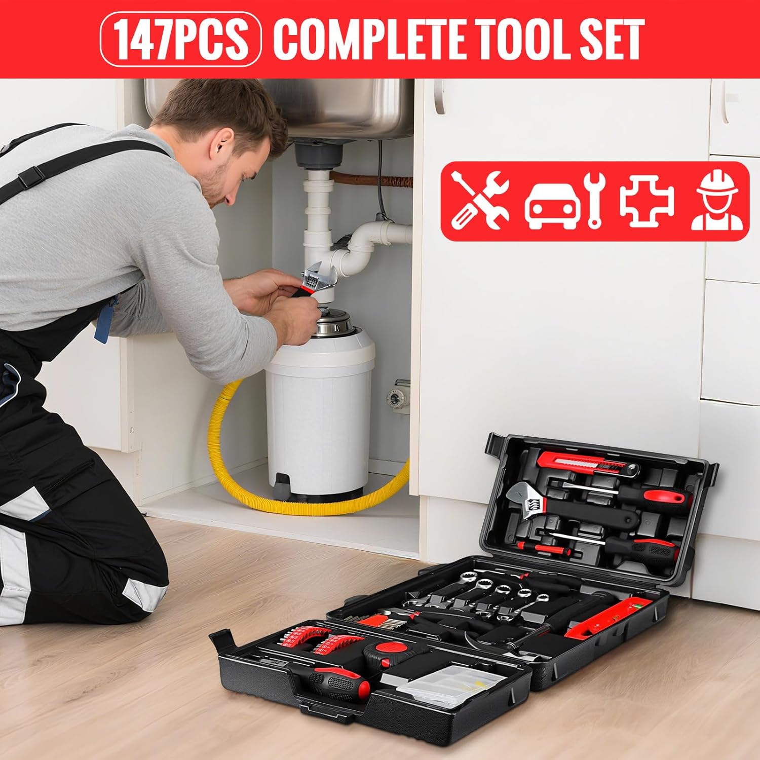 ⚡ Elektro & Technik – TLGREEN Werkzeugkoffer Werkzeugkasten Haushalt 147-teiliges Werkzeugset im stabilen Kunststoffkoffer Werkzeugkasten für Haushalt Werkstatt Heimwerker Reparaturen und Heimwerken – Bild 9