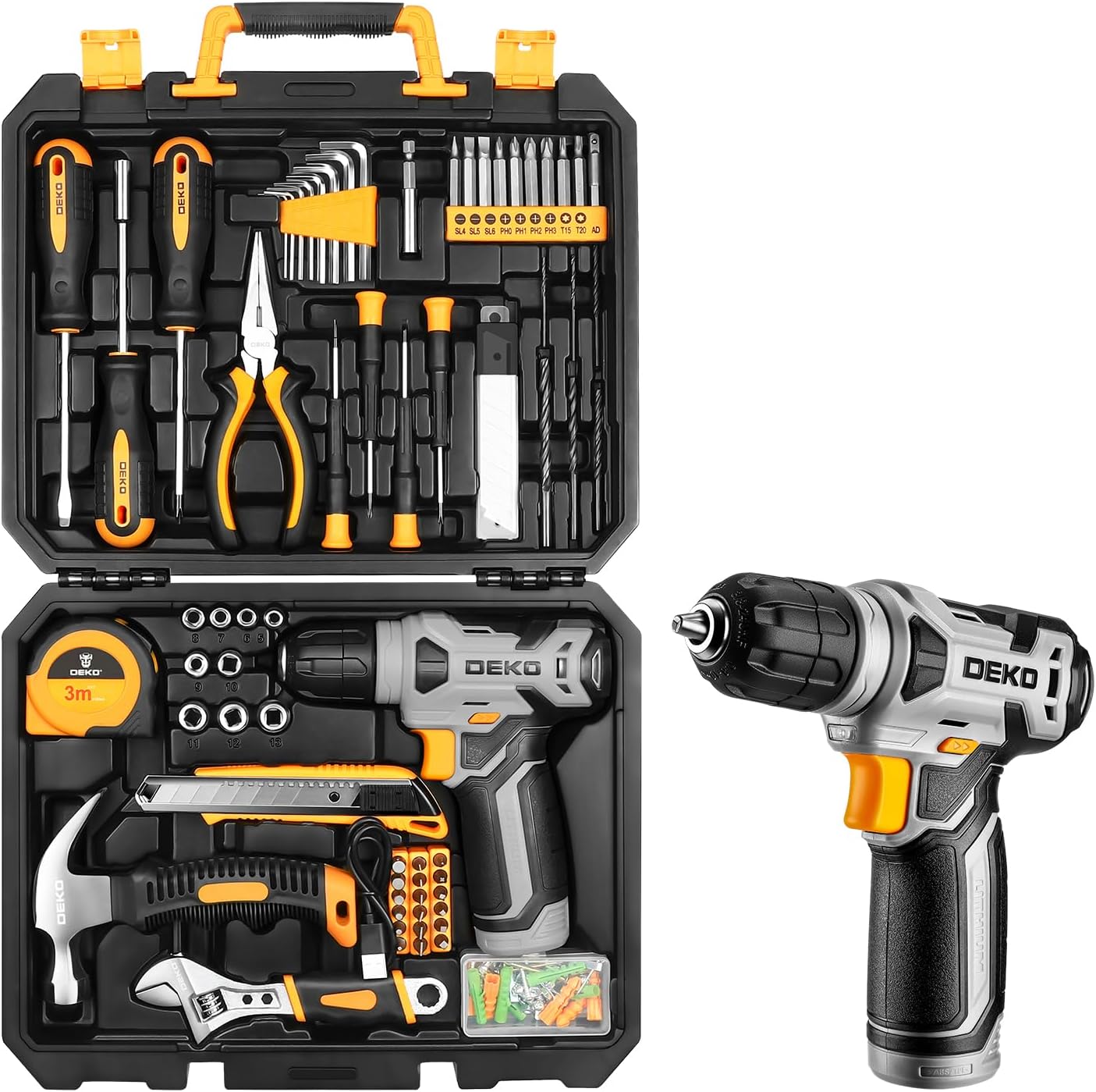 🔥 Angebote & Aktionen – DEKO 126-Piece Filled Tool Box with 8V Cordless Screwdriver/Drill, Professional Tool Set for DIY & Craftsmen, Compact Case with Accessories, Grey