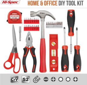 🔥 Angebote & Aktionen – Hi-Spec Home DIY Tool Box Filled 42 Pieces Small Tool Box Filled with Red Tools and 2-in-1 Screwdriver Bit Handle for Repairs