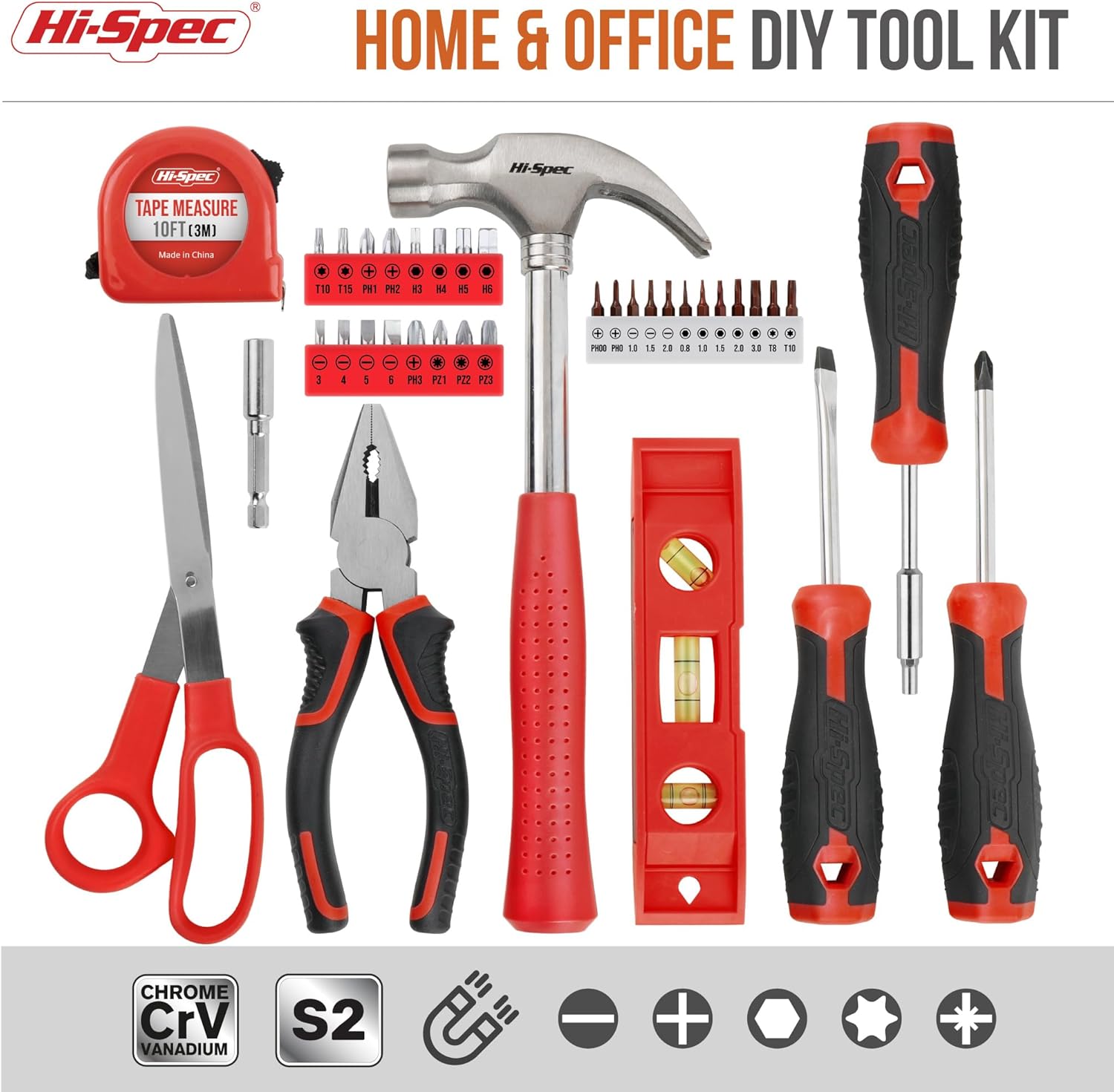 🔥 Angebote & Aktionen – Hi-Spec Home DIY Tool Box Filled 42 Pieces Small Tool Box Filled with Red Tools and 2-in-1 Screwdriver Bit Handle for Repairs
