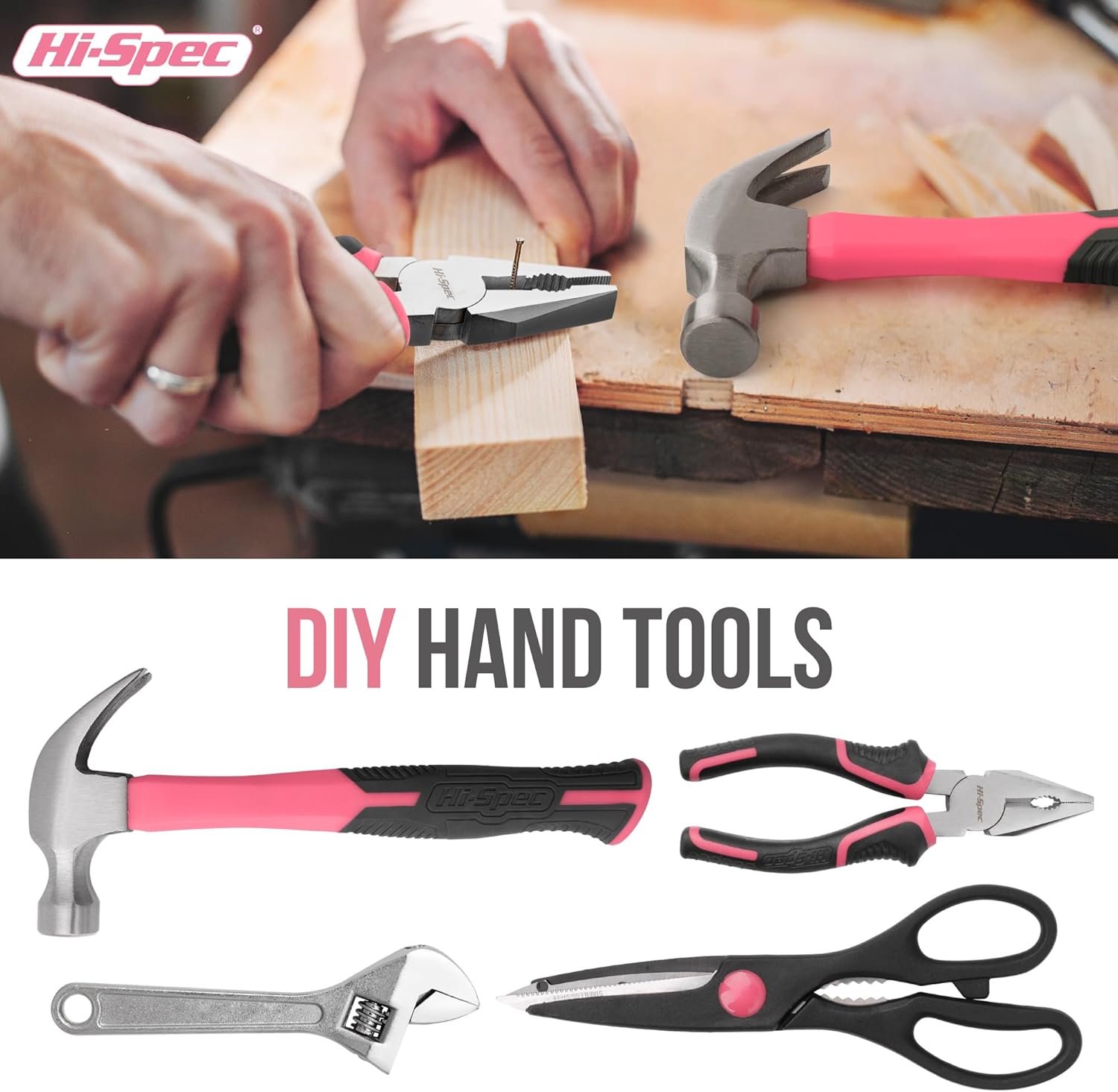 🔥 Angebote & Aktionen – Hi-Spec 54 Piece Tool Box for Women Pink with Claw Hammer, Precision Screwdriver Set, Nuts and Bit Set. Hand Tool in Pink for Household Projects – Bild 4