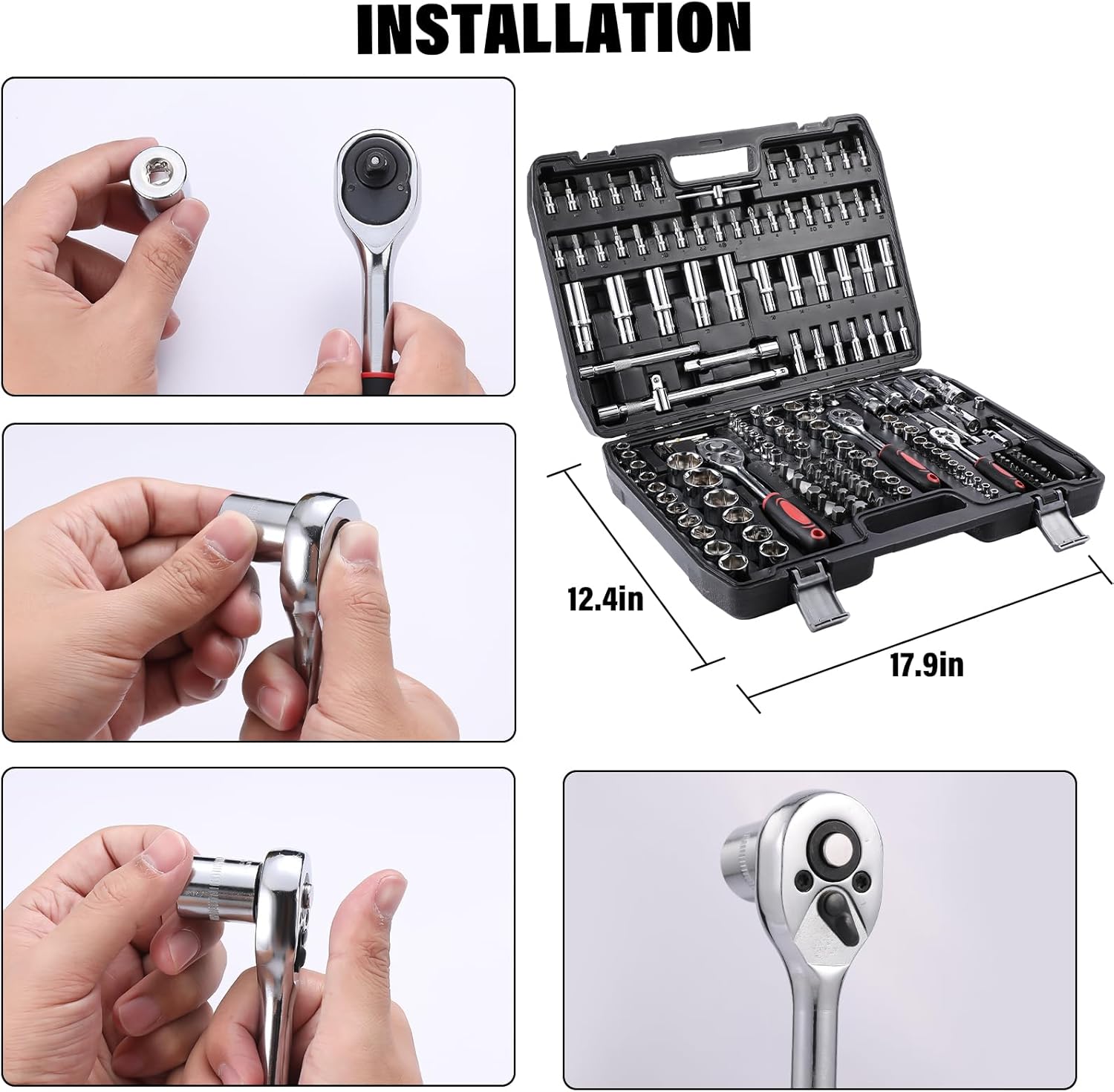 🚗 KFZ & Werkstatt – 172-Piece Socket Spanner Set Ratchet Box Socket Spanner Set 1/4 Inch 1/2 Inch 3/8 Inch – Bild 4