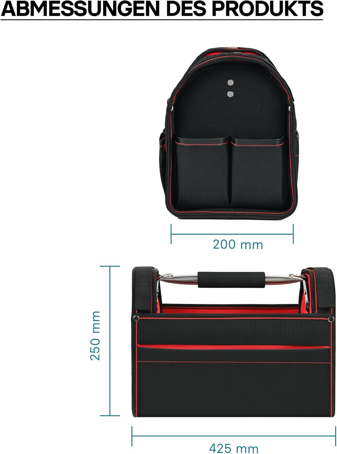 ⚒️ Bau & Montage – XL-Werkzeugtasche mit verstellbarem Schultergurt und Tragegriff, Innen- und Außentaschen – Bild 6